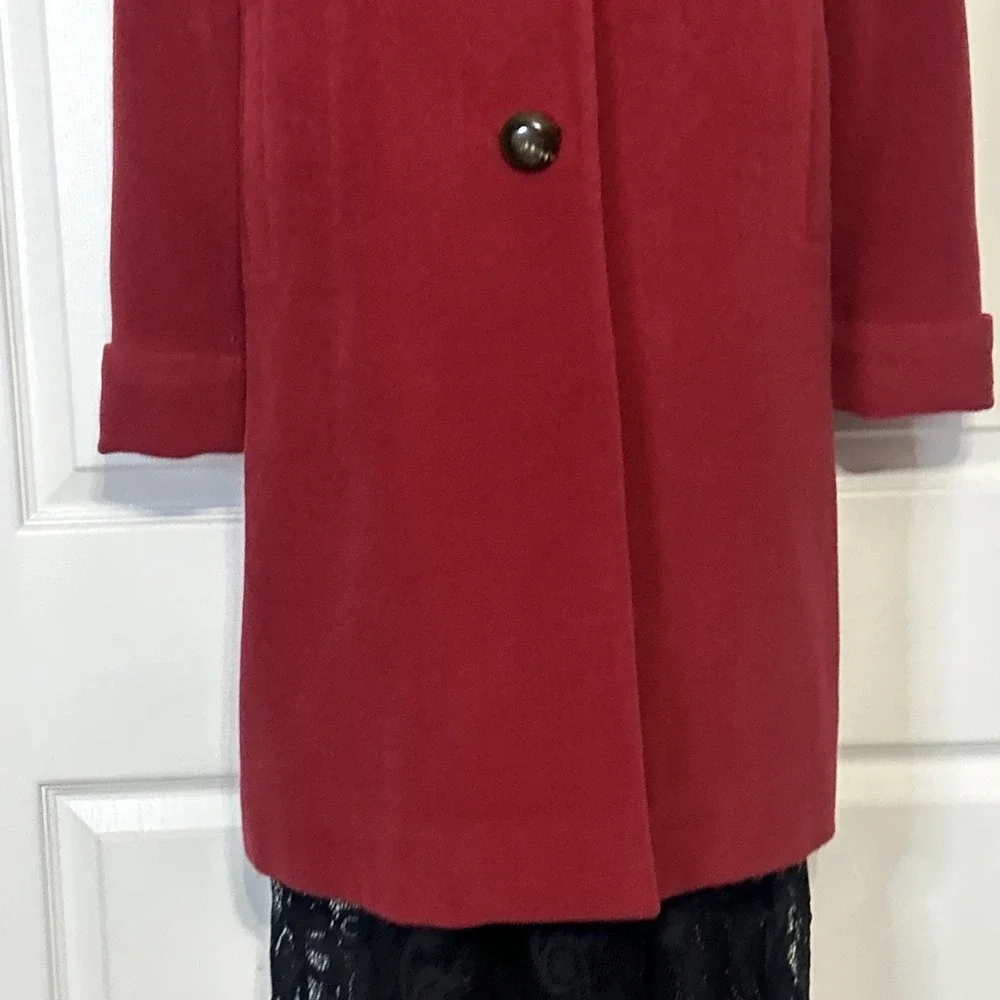 Cole Haan Angora Rabbit Hair Wool Blend Red Lined Long Coat Statement Luxury 8 - Picture 3 of 12